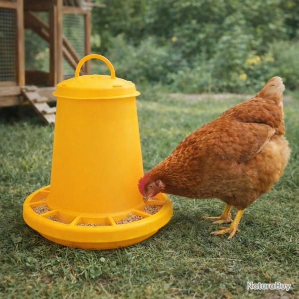 Mangeoire � tr�mie cylindrique plastique avec poign�e - 3,5 kg - Jaune