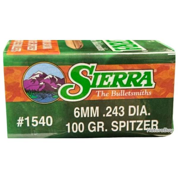 Ogives SIERRA 6mm 243 diam 100gr SPITZER x100