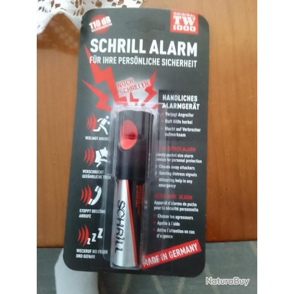 SCHRILL ALARM  ANTI AGRESSION 110 DECIBELS  FONCTIONNE SANS PILE f  FACILE D EMPLOI