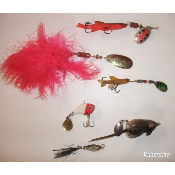 Lot de 6 divers leurres ( cuillers, souris, spintail ... ) pour la p�che des carnassiers ( truite )