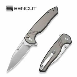 Couteau SENCUT Selkyris Lame Drop Point Acier D2 Manche Alu Gris Button Lock S250682