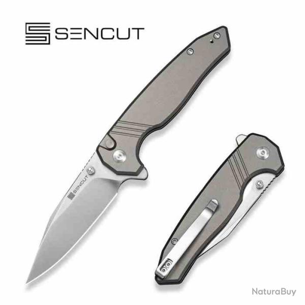 Couteau SENCUT Selkyris Lame Drop Point Acier D2 Manche Alu Gris Button Lock S250682