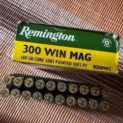 1 bo&icirc;te de 20 MUNITIONS  REMINGTON CORE LOKT POINTED SOFT PT 300 WIN MAG 180 grains