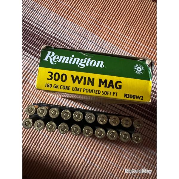 1 bo�te de 20 MUNITIONS  REMINGTON CORE LOKT POINTED SOFT PT 300 WIN MAG 180 grains
