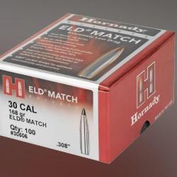 Ogives HORNADY 30 cal (.308) 168gr ELD MATCH x100