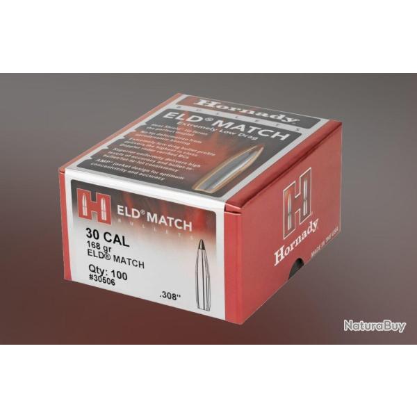 Ogives HORNADY 30 cal (.308) 168gr ELD MATCH x100