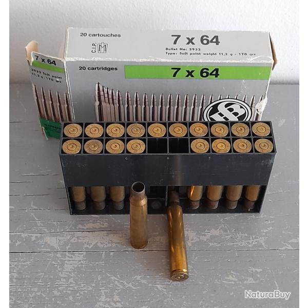 Etuis vides 7x64 Sellier & Bellot, tir�s 1 fois, dans leur bo�te d'origine (x20)