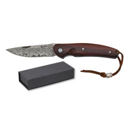 Couteau  DAMASCUS  manche bois naturel  lame de 7 cm