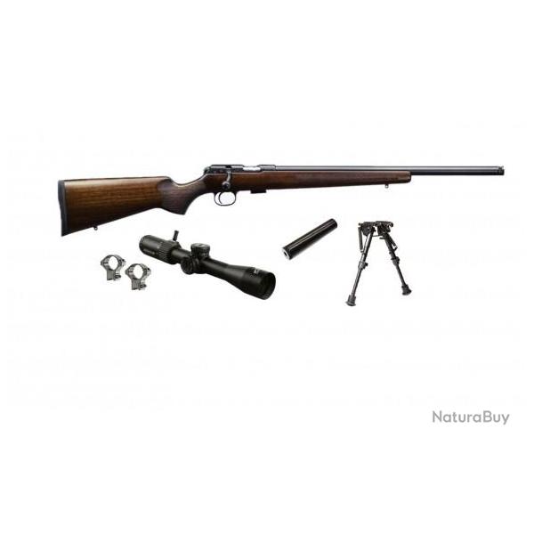 Pack Carabine 22lr CZ 457 Varmint Bois + Lunette + Bipied + Silencieux