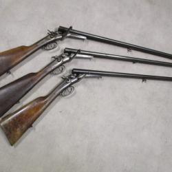 Lot de 3 Fusils HUSQVARNA mod&egrave;le 1877, Cal 16 &agrave; chiens, &agrave; 1 euro sans prix de r&eacute;serve!!!