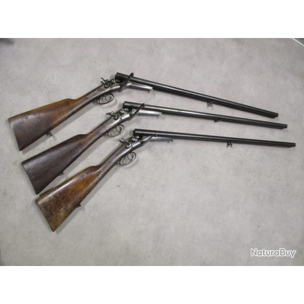 Lot de 3 Fusils HUSQVARNA mod�le 1877, Cal 16 � chiens, � 1 euro sans prix de r�serve!!!