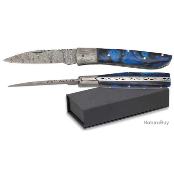 Couteau  DAMASCUS  fantaisy blue  lame de 9 cm