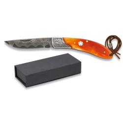 Couteau  DAMASCUS   Os  lame de 7.30 cm