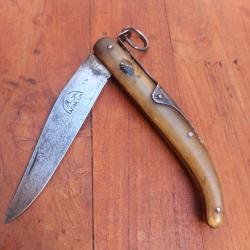 Ancien Couteau CORSE VENDETTA &agrave; Palme ACIER FIN Manche en Corne