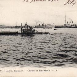 Carte Postale Ancienne - Toulon, Marine Fran&ccedil;aise, Cuirass&eacute; et Sous-Marin - N&deg;7754