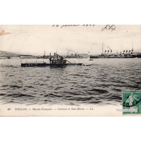 Carte Postale Ancienne - Toulon, Marine Fran�aise, Cuirass� et Sous-Marin - N�7754