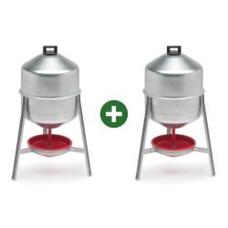 Lot de 2 Abreuvoirs poules et volailles m&eacute;tal galvanis&eacute; 30 L sur pieds