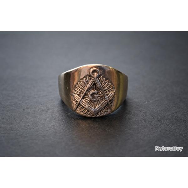 Bague chevali�re laiton sceau ma�onnique 19mm T68- franc-ma�onnerie masonic ring