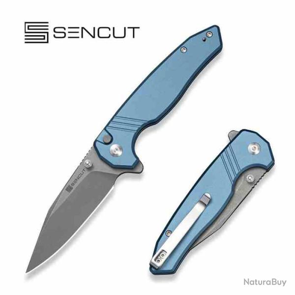 Couteau SENCUT Selkyris Lame Drop Point Acier D2 SW Manche Alu Bleu Button Lock S250683