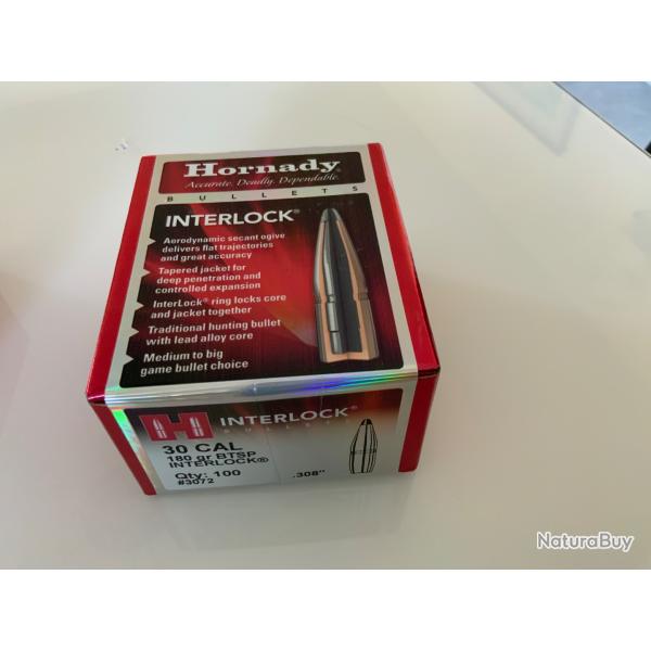 Ogives Hornady BTSP Interlock cal 30. 180grs boite de 100 unit�s