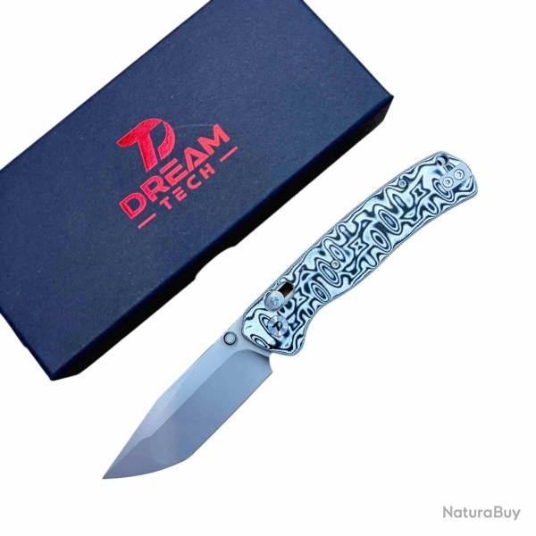 Couteau Dreamtech Lame Tanto Acier 14C28N Bead Blast Manche Micarta Noir/Blanc Axis Lock DTK4508MBW