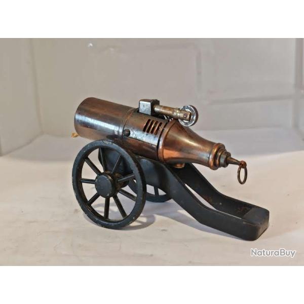 Briquet de table vintage en forme de canon en metal hauteur 10cm roues 5cm