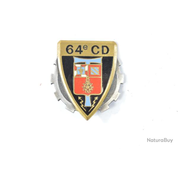 Insigne Arm�e Fran�aise 64e Compagnie Divisionnaire 64CD DRAGO dos guilloch�, G220, deux bol�ros