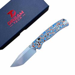 Couteau Dreamtech Lame Tanto Acier 14C28N Bead Blast Manche Micarta Blue/Orange Axis Lock DTK4508MBO