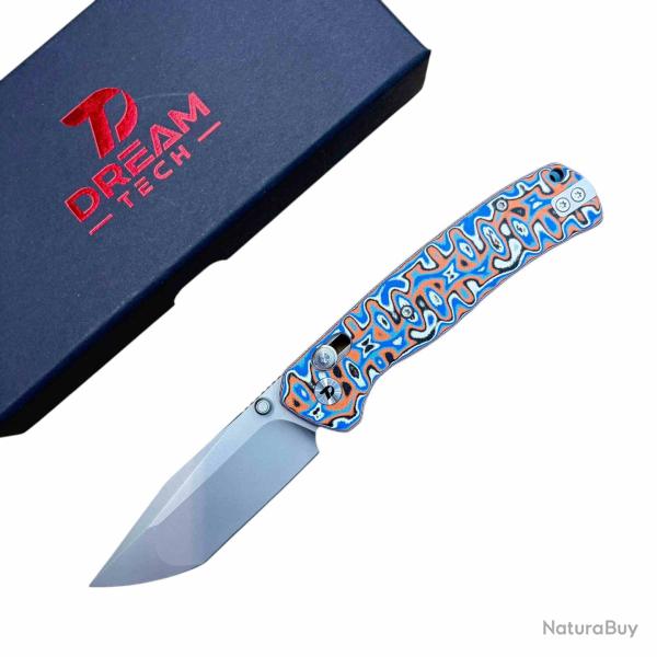 Couteau Dreamtech Lame Tanto Acier 14C28N Bead Blast Manche Micarta Blue/Orange Axis Lock DTK4508MBO