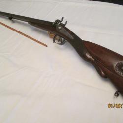 Fusil de chasse &agrave; piston avec canons Damas et platines &agrave; 2 crans et poudre noire