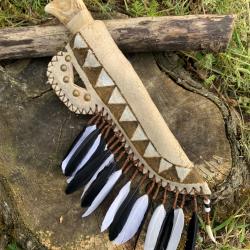 couteau artisanal am&eacute;rindien / bois de cerf  / fourreau cuir et peau de cerf