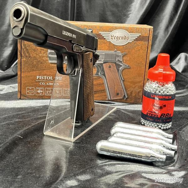 Pack pr�t a tirer PISTOLET "LEGENDS 1911" - CO2 - CAL BB/4.5MM - FINITION ANTIQUE