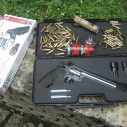 revolver Dan Wesson ASG 715 chrom&eacute;, canon long, 4,5mm BB ou diabolos, avec de nombreux accessoires