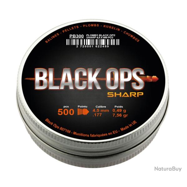 Boite de 500 plombs Black ops Sharp cal. 4.5mm