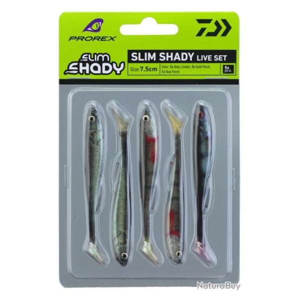 5 LEURRES SOUPLES DAIWA PROREX SET REAL SLIM SHAD LIVE 7,5CM