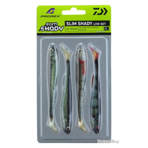 4 LEURRES SOUPLES DAIWA PROREX SET REAL SLIM SHAD LIVE 10.5CM