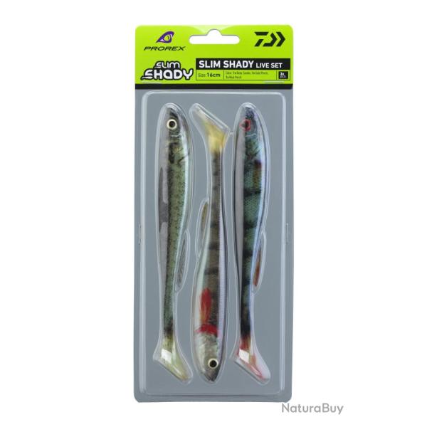 3 LEURRES SOUPLES DAIWA PROREX SET REAL SLIM SHAD LIVE 16.0CM