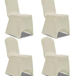Housse chaise extensible polyester &eacute;lasthanne cr&egrave;me universelle lot 4