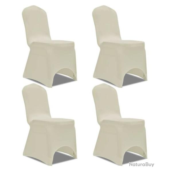 Housse chaise extensible polyester �lasthanne cr�me universelle lot 4