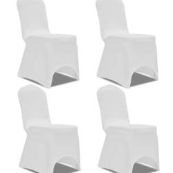 Housse chaise extensible polyester &eacute;lasthanne blanc universelle lot 4