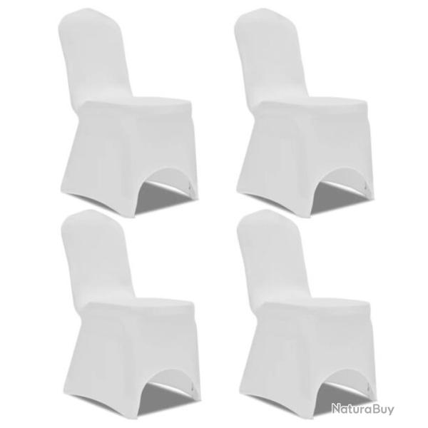 Housse chaise extensible polyester �lasthanne blanc universelle lot 4