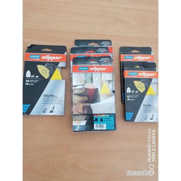lot de 6 paquets de papiers de verre norton pour ponceuse triangulaire tout neuf