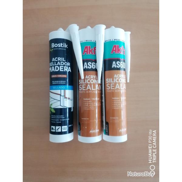 lot de 2 cartouches silicone acrylique blanc 310ml + bostik cadeau