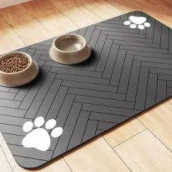 Tapis Gamelle Chien Chat Absorbant Antid&eacute;rapant &Eacute;tanche 30x50 cm Noir