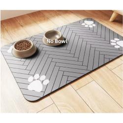Tapis Gamelle Chien Chat Absorbant Antid&eacute;rapant &Eacute;tanche 30x50 cm Gris