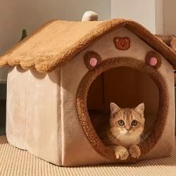 Niche Maison Chien Chat Lit Doux Cocooning Coussin Lavable Pliable L : 46 &times; 36 &times; 40 cm Marron