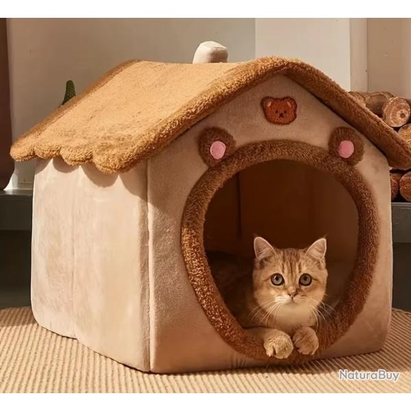 Niche Maison Chien Chat Lit Doux Cocooning Coussin Lavable Pliable L : 46 � 36 � 40 cm Marron