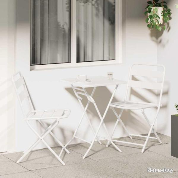 Ensemble bistro de jardin 3 pcs Blanc Acier