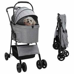 Poussette Pliante pour Animaux Gris 81 x 47 x 99 cm Polyester