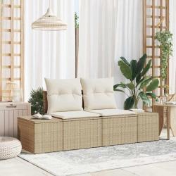 Canap&eacute; de jardin avec coussin Beige 184 x 62 x 69 cm polyrotin